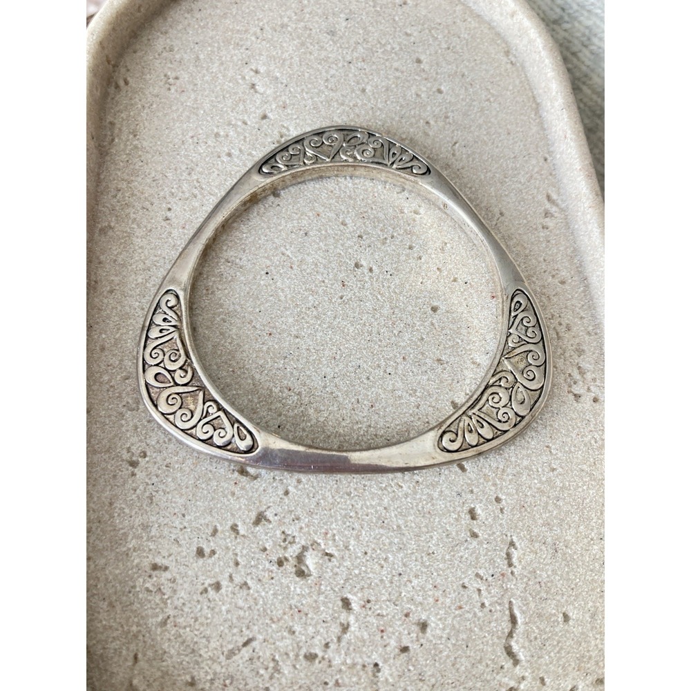 Silver Tone Filigree Scroll Bangle Bracelet Openwork Geometric Triangle Design